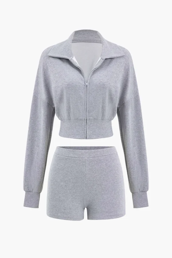 Cropped Zipper Top And Shorts Set>MICAS Sale