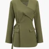 Crossed Button Pocket Belted Blazer>MICAS Sale