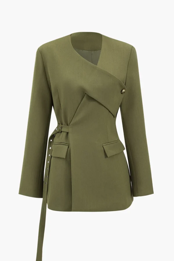 Crossed Button Pocket Belted Blazer>MICAS Sale