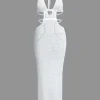 Cut Out Halter Backless Knit Maxi Dress>MICAS Hot
