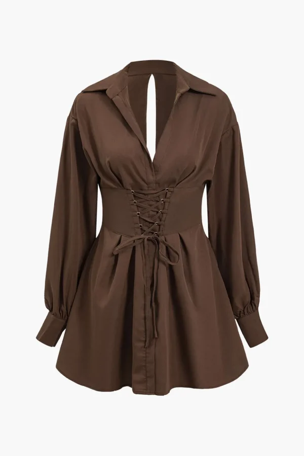 Cut Out Lace Up Long Sleeve Mini Dress>MICAS Best