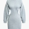 Cut Out Waist Lantern Sleeve Mini Dress>MICAS Fashion