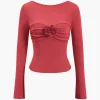 3D Floral Backless Long-Sleeve Top>MICAS Fashion