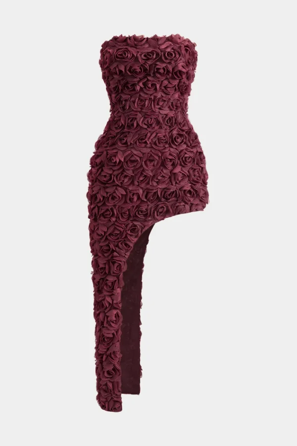 3D Floral Strapless Sleeveless Midi Dress>MICAS Sale