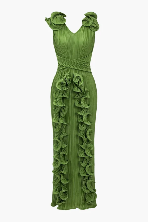 3D Floral V-neck Midi Dress>MICAS Outlet