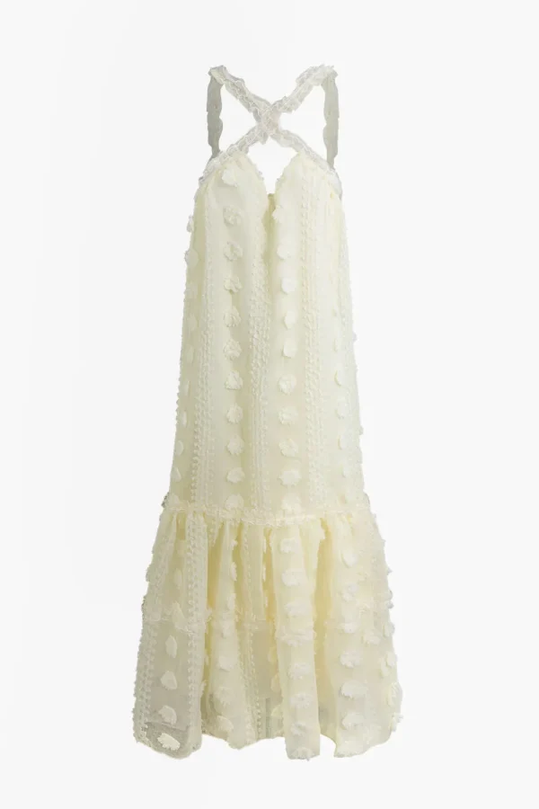 3D Flower Cross Strap Tiered Maxi Dress>MICAS Sale
