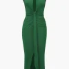 Deep V-Neck Sleeveless Midi Dress>MICAS Discount