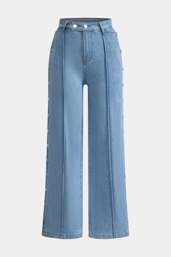 Denim Button Detail Straight Leg Jeans>MICAS Sale