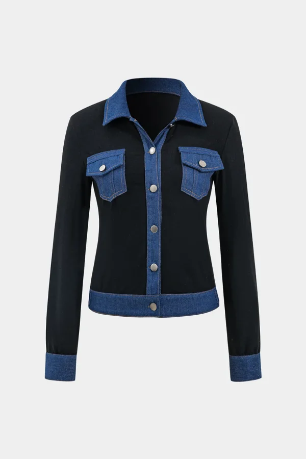 Denim Button Patchwork Pocket Long-Sleeve Top>MICAS Best