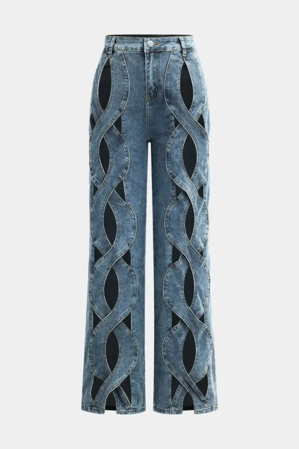 Denim Cut Out Straight Leg Jeans>MICAS New