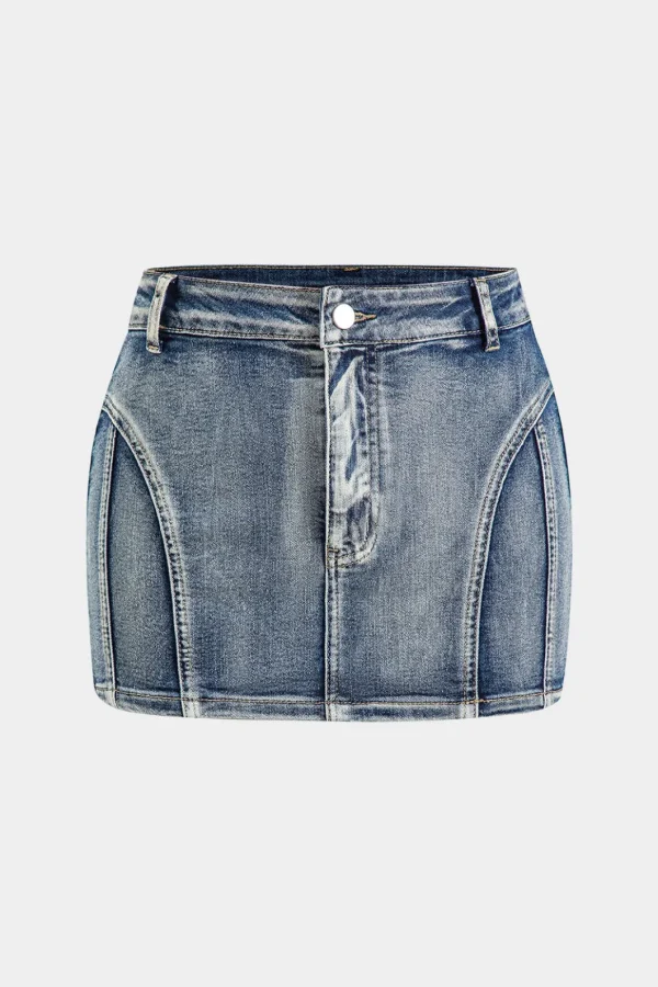Denim High Waist Pocket Zipper Skirt>MICAS Hot