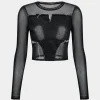Denim Mesh Patchwork Long Sleeve T-Shirt>MICAS Sale