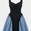 Denim Patchwork Ruched Sleeveless Mini Dress>MICAS Discount