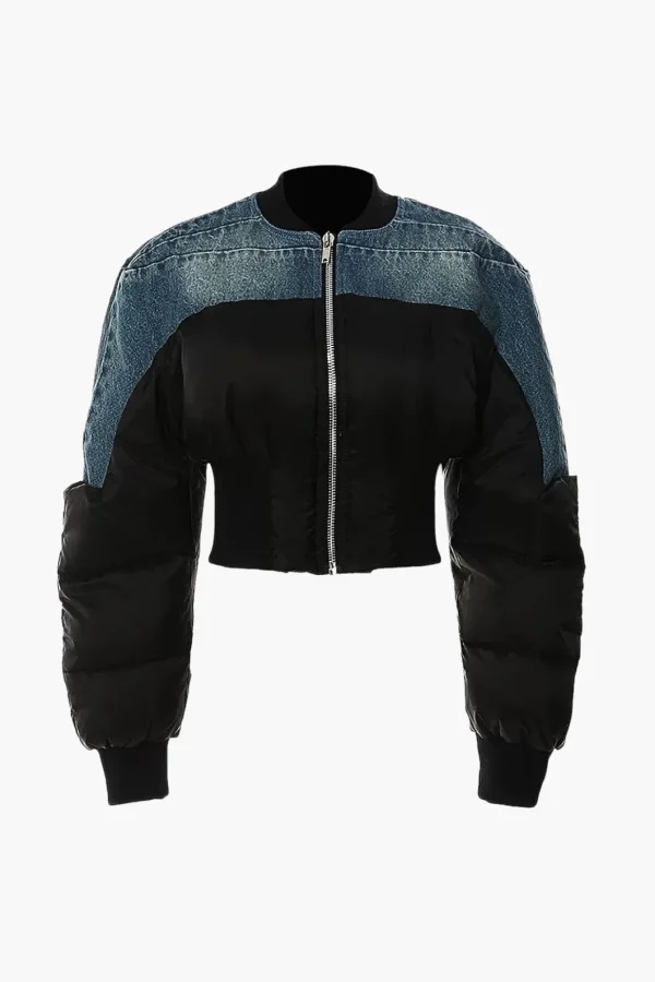 Denim Patchwork Zipper Detail Jacket>MICAS Fashion