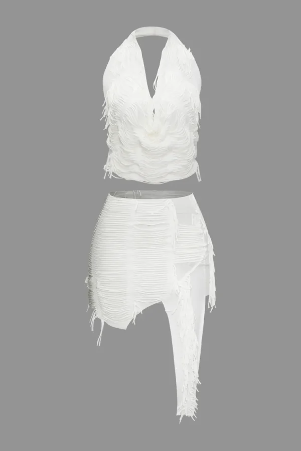 Distressed Halter Cami Top And Asymmetrical Mini Skirt Set>MICAS Best