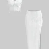 Distressed V-neck Cap Sleeve Crop Top And Slit Maxi Skirt Set>MICAS Hot