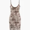 Face Graphic V-neck Lace Trim Mini Dress>MICAS Hot