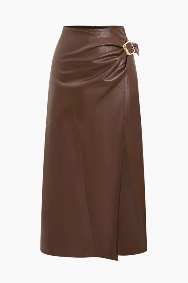 Faux Leather Buckle Skirt>MICAS New