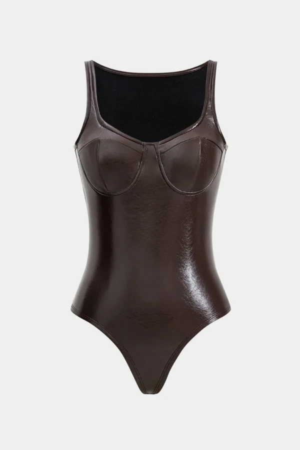 Faux Leather Bustier Sleeveless Bodysuit>MICAS Fashion