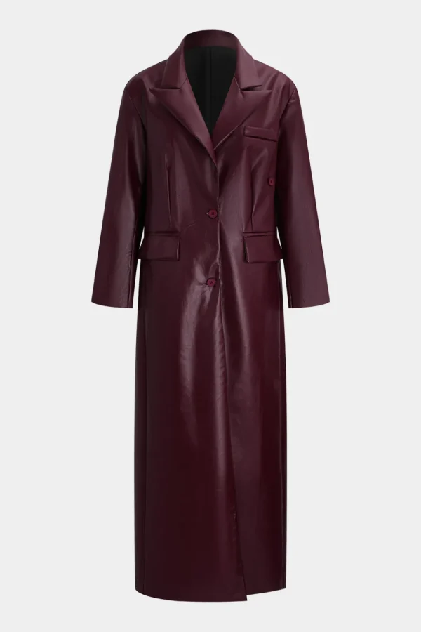 Faux Leather Button Fake Pockets Coat>MICAS New