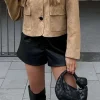 Faux Leather Collar Pocket Jacket>MICAS New
