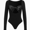 Faux Leather Cut Out Long Sleeve Bodysuit>MICAS Discount