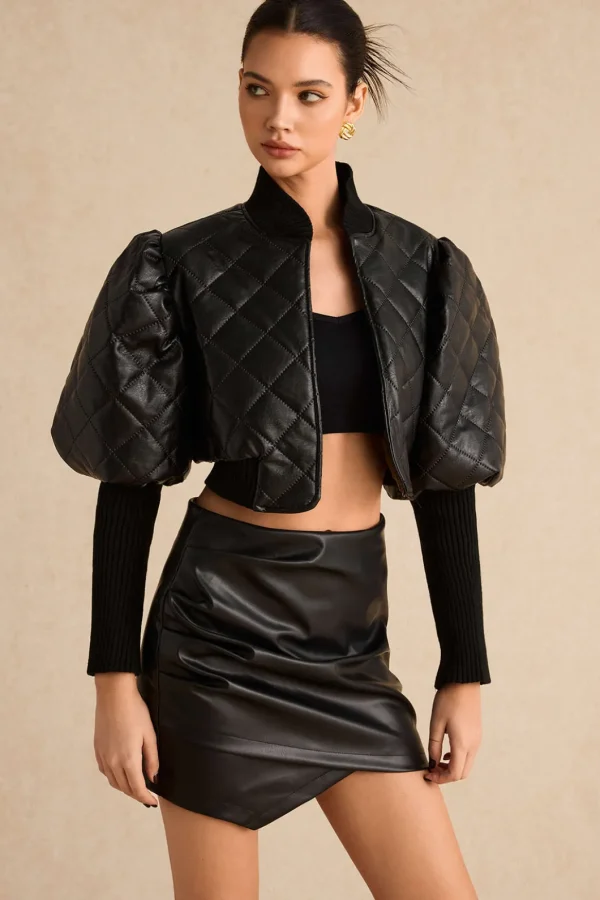 Faux Leather Gigot Sleeve Cropped Jacket>MICAS Discount