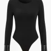Faux Leather Patchwork Button Bodysuit>MICAS Hot