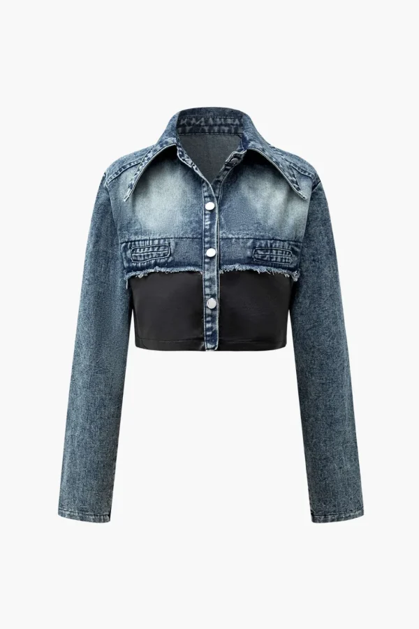 Faux Leather Patchwork Frayed Denim Outerwear>MICAS Discount