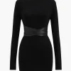 Faux Leather Patchwork Mock Neck Mini Dress>MICAS Clearance