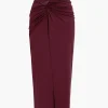 Faux Leather Patchwork Ruched Skirt>MICAS Outlet