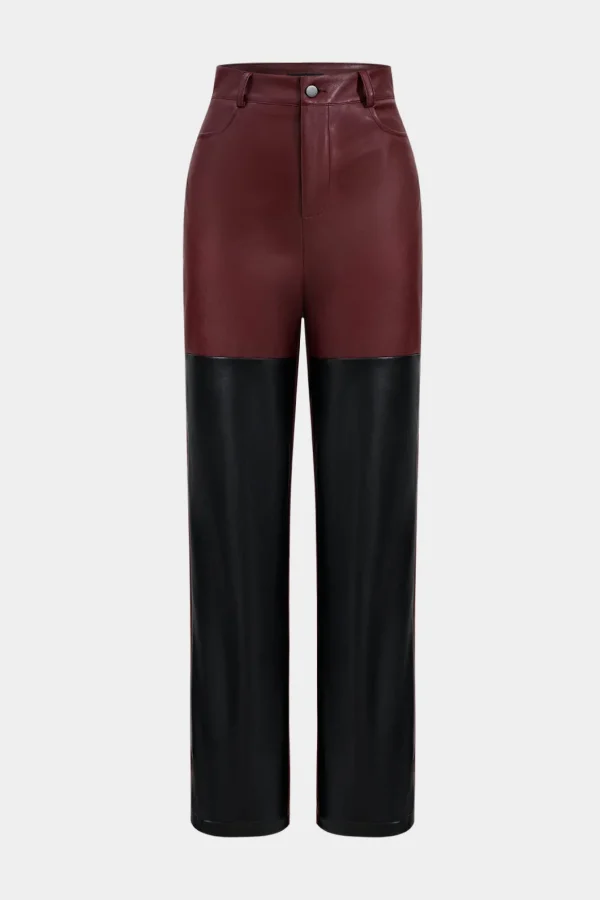 Faux Leather Patchwork Trousers>MICAS Best