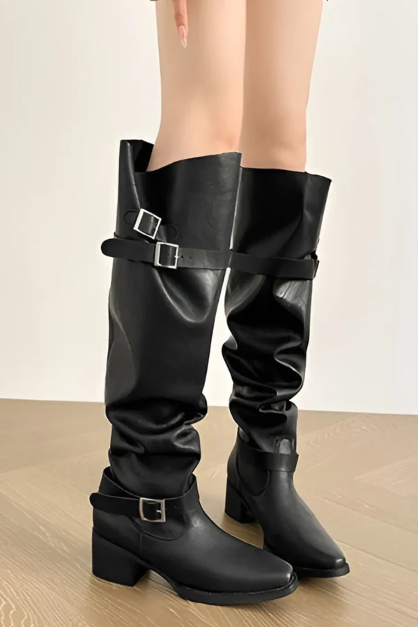 Faux Leather Peep Toe Over The Knee Boots>MICAS Hot