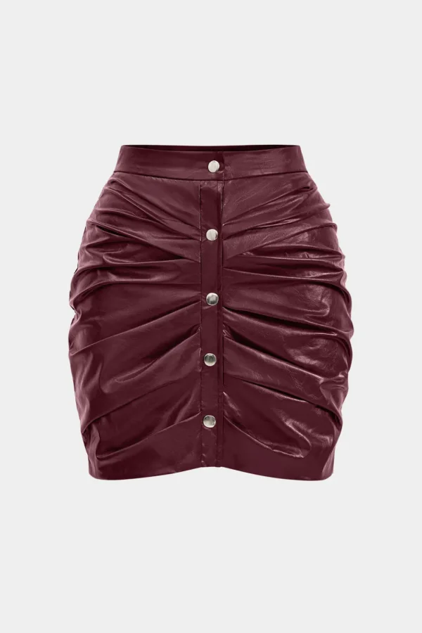 Faux Leather Ruched Skirt>MICAS Fashion