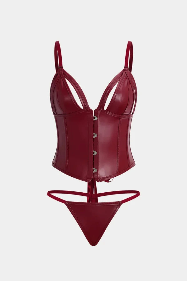 Faux Leather Tie-Up Ribbon Shapewear>MICAS Best