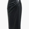 Faux Leather Wraped Midi Skirt>MICAS Online