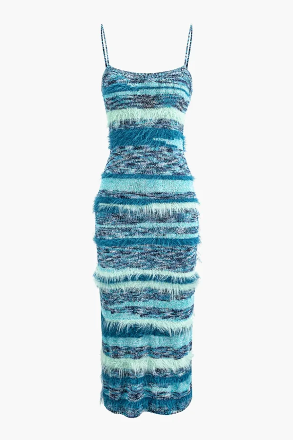 Feather Detail Stripe Cami Knit Midi Dress>MICAS Hot