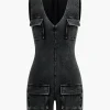 Flap Pocket V-neck Romper>MICAS Sale