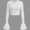 Flared Cuff Textured Long Sleeve Crop Top>MICAS Sale