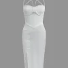 Floral Embroider Lace Crossed Backless Bustier Midi Dress>MICAS Sale