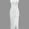 Floral Lace Tie Back Slit Maxi Dress>MICAS Sale