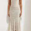 Floral Pattern Asymmetrical Hem Ruched Mermaid Sleeveless Midi Dress>MICAS Hot