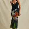 Floral Print Crisscross Back Mesh Slip Midi Dress>MICAS Sale