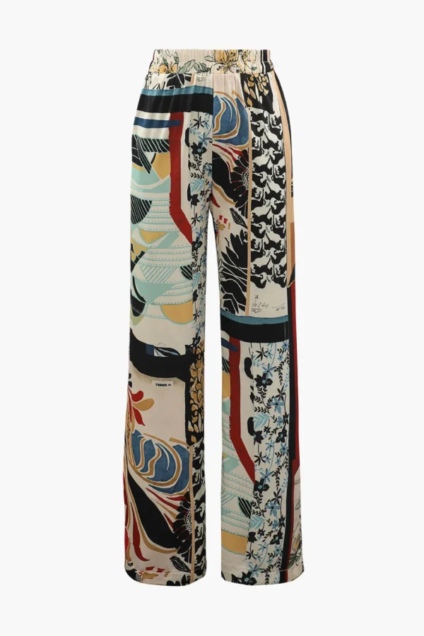 Floral Print High Waisted Straight Leg Pants>MICAS New
