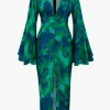 Floral Print V-neck Slit Maxi Dress>MICAS New