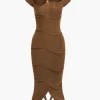 Fringe Hem Cut Out Knitted Midi Dress>MICAS Hot