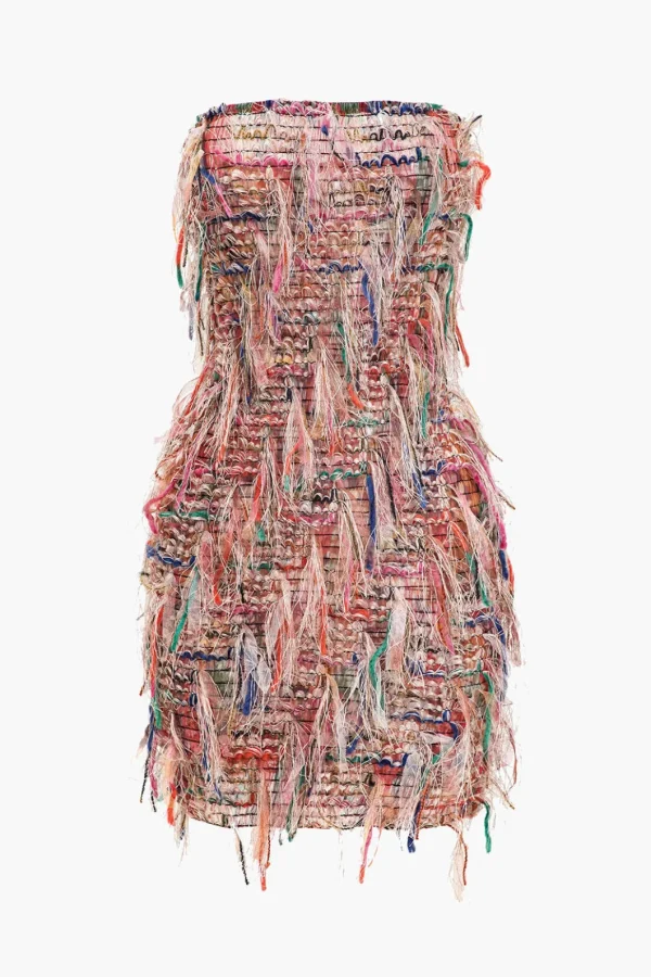 Fringe Mesh Strapless Mini Dress>MICAS Sale