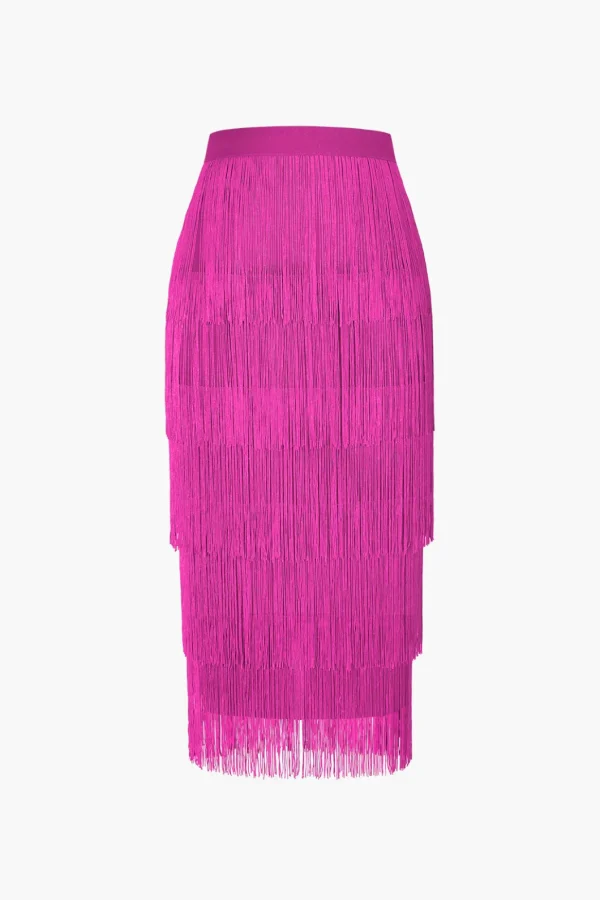 Fringed Tiered Midi Skirt>MICAS Outlet