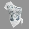 Guitar Print One Shoulder Knot Side Tank Top>MICAS Sale