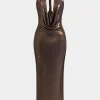 Halter Cowl Neck Backless Twist Maxi Dress>MICAS Sale
